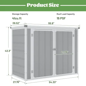 Enyopro Horizontal Resin Outdoor Storage Shed, 306Gal, 55.9in L x 29.52in W x 43.3in H