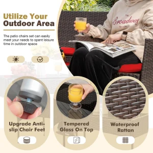 4-Piece Outdoor Patio Furniture Set With Rattan Wicker Chairs, Loveseat And Glass-Top Table