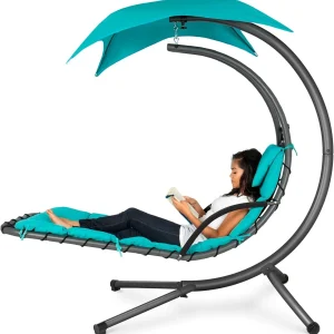 Best Choice Products Outdoor Hanging Steel Chaise Lounge Chair With Canopy, Charcoal Gray - SKY5871
