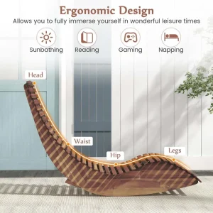 Acacia Wood Outdoor Patio Rocking Chair With Widened Slatted Seat And High Back