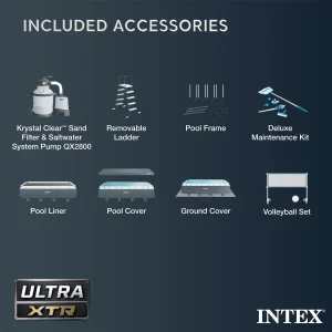 INTEX Ultra XTR Above Ground Pool 24ft x 12ft x 52in With 2 Floating Recliners And Mega Chill II Cooler