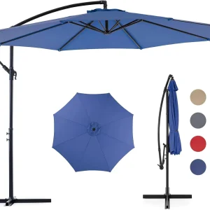 Sweetcrispy 9.8FT Offset Patio Umbrella With Easy Tilt Adjustment, 8 Ribs, Blue