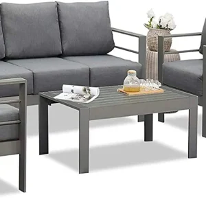 Superjoe Outdoor Patio Sofa 3 Seats Gray Aluminum With Dark Grey Cushions