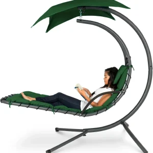 Best Choice Products Outdoor Hanging Steel Chaise Lounge Chair With Canopy, Charcoal Gray - SKY5871
