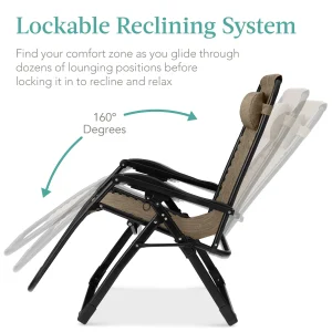 Best Choice Products Oversized Zero Gravity Folding Recliner With Removable Cushion And Side Tray - Fossil Gray