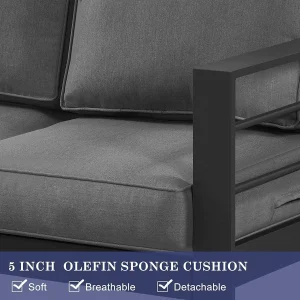 Superjoe Outdoor Patio Sofa 3 Seats Gray Aluminum With Dark Grey Cushions