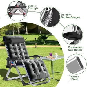 NAIZEA Zero Gravity Lawn Recliner Chairs, 2 Pack, Black