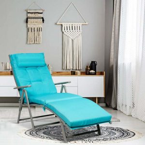 7 Position Folding Outdoor Chaise Lounge Chair With Cushion And Pillow