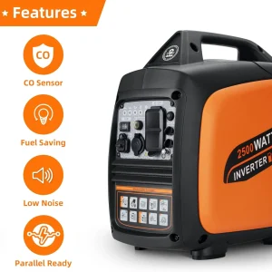 Portable Inverter Generator 2500W Gas Powered - Orange