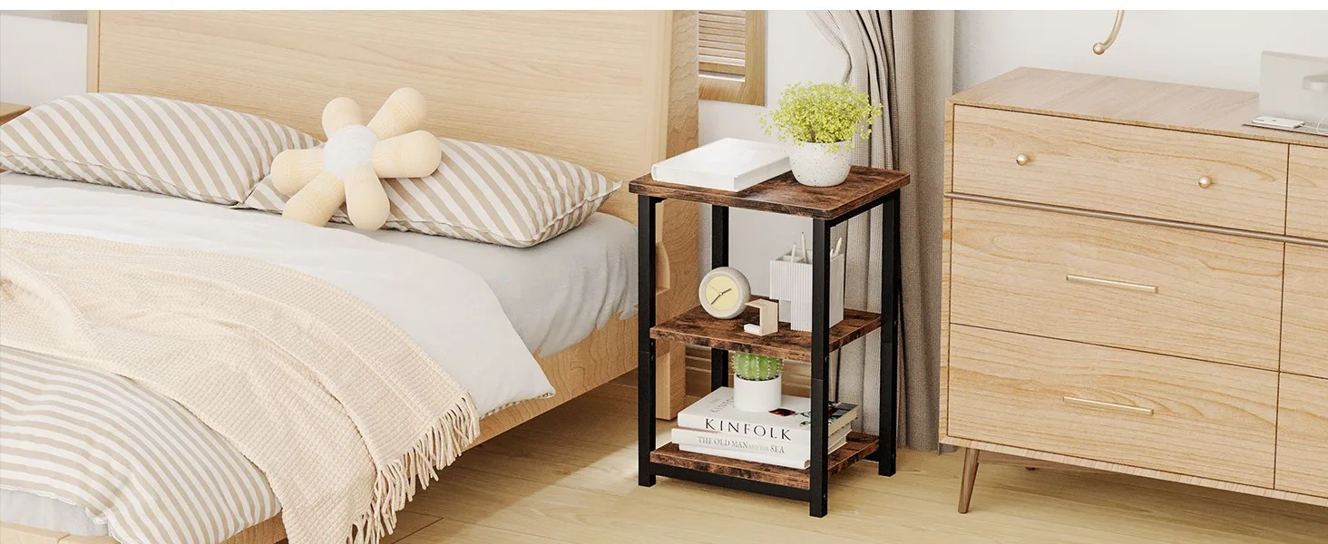 Bedside Nightstand Setup in Modern Wood Bedroom
