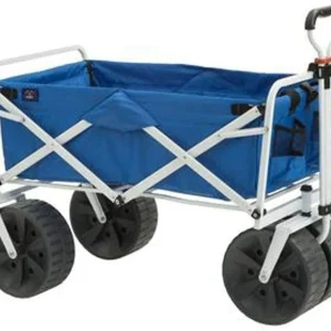 Mac Sports Heavy Duty Collapsible Folding All Terrain Utility Beach Wagon Cart, Blue/Black