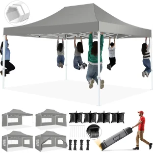 HOTEEL Heavy Duty Pop-Up Canopy Tent 10x15, 4 Sidewalls, Black