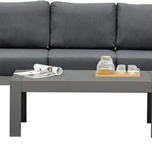 Superjoe Outdoor Patio Sofa 3 Seats Gray Aluminum With Dark Grey Cushions
