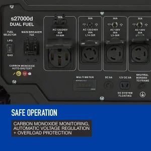 Powerhorse Portable Generator, 27,000 Surge Watts, 18,000 Rated Watts, 120/240V, Dual Fuel, Electric Start, CO Shutdown