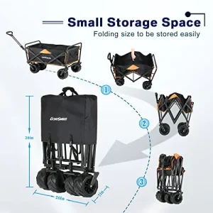 EchoSmile Collapsible Utility Wagon, 350 Lbs Capacity, 35.4 x 21.6 x 19.6 in, 4 x 7 in Wheels