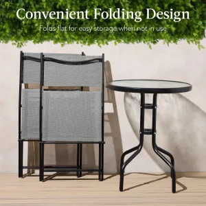 Best Choice Products 3-Piece Patio Bistro Dining Set With Glass Tabletop And Folding Chairs - Gray