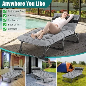Slsy 5-Position Adjustable Folding Lounge Chair And Cot - 75.2" x 25.6" x 11.8"