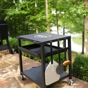 NUUK Three-Shelf Heavy Duty Rolling Outdoor Pizza Oven Table, 24 in x 30 in Steel