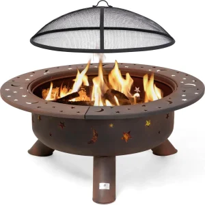 SUNCREAT 42-Inch Wood Burning Patio Fire Pit, Black, 42.1 Inch Diameter x 25.2 Inch High
