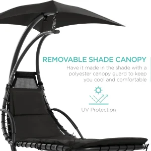 Best Choice Products Outdoor Hanging Steel Chaise Lounge Chair With Canopy, Charcoal Gray - SKY5871