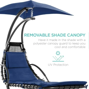 Best Choice Products Outdoor Hanging Steel Chaise Lounge Chair With Canopy, Charcoal Gray - SKY5871