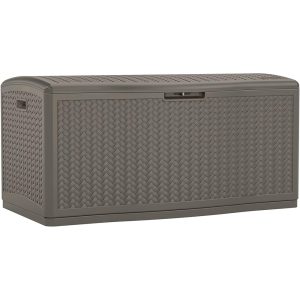 Suncast 124 Gallon Wicker Resin Horizontal Outdoor Deck Box With Hinged Lid - Stoney