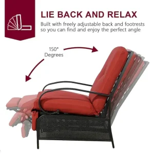 Adjustable Outdoor Reclining Lounge Chair With Cushions, 38 in D x 26.5 in W x 38.5 in H
