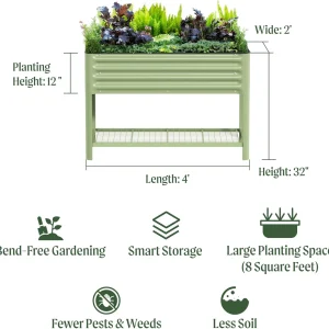 Vego Garden Elevated Raised Garden Bed With Legs And Storage Rack, 2' x 4', Olive Green - V Series