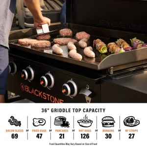 Blackstone Original Outdoor Griddle 4-Burner 36 inch Flat Top Grill With Hard Cover - Black