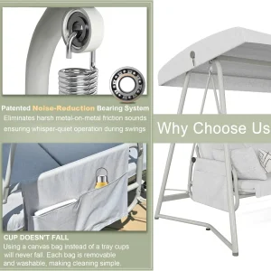 TQKVIPI 4 Person Outdoor Porch Swing Bed With Adjustable Backrest Canopy - 800 lbs Capacity