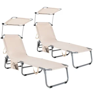 Folding Lounge Chair with Canopy, Storage Pocket, and 5 Adjustable Positions