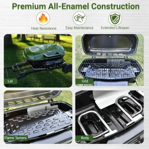 Brand-Man Portable Propane Gas Grill With Folding Cart And Push-Button Ignition
