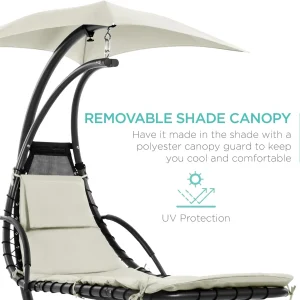 Best Choice Products Outdoor Hanging Steel Chaise Lounge Chair With Canopy, Charcoal Gray - SKY5871