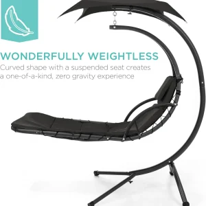Best Choice Products Outdoor Hanging Steel Chaise Lounge Chair With Canopy, Charcoal Gray - SKY5871