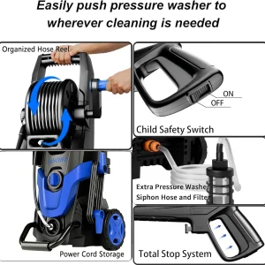 Pressure Washer 4800PSI With 4 Quick Connect Nozzles, Inlet Hose, Filter And 500ML Soap Tank