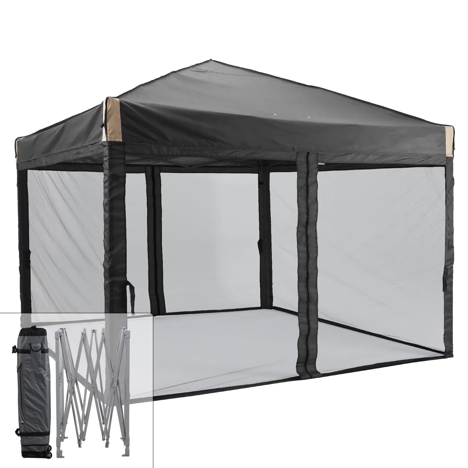 Aoodor Pop Up Canopy 12'x12' With Removable Mesh Sidewalls - Black