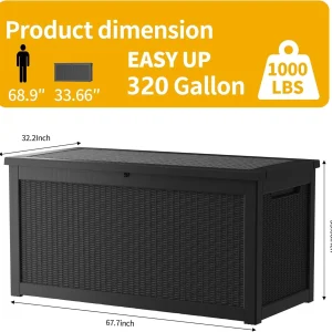 TARKARI 320 Gallon Lockable Resin Deck Box, Black