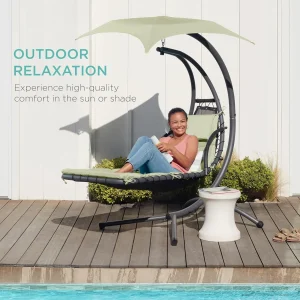 Best Choice Products Outdoor Hanging Steel Chaise Lounge Chair With Canopy, Charcoal Gray - SKY5871