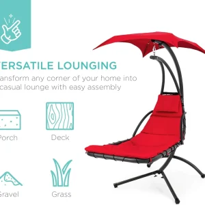 Best Choice Products Outdoor Hanging Steel Chaise Lounge Chair With Canopy, Charcoal Gray - SKY5871