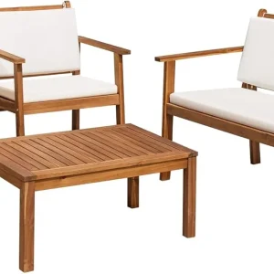 Flamaker 4-Piece Outdoor Acacia Wood Patio Conversation Sofa Set With Table And Cushions