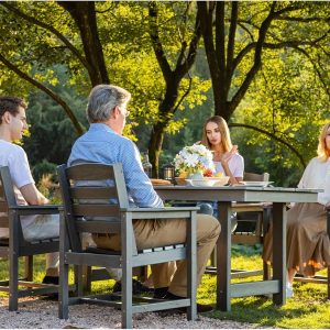 SERWALL 7-Piece HDPE Outdoor Dining Set With Umbrella Hole - Gray