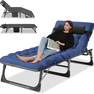 Slsy 5-Position Adjustable Folding Lounge Chair And Cot - 75.2" x 25.6" x 11.8"