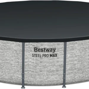 Steel Pro MAX 14 Foot x 48 Inch Round Steel Frame Above Ground Pool Set With 1,000 Filter Pump, Ladder And Cover - Gray