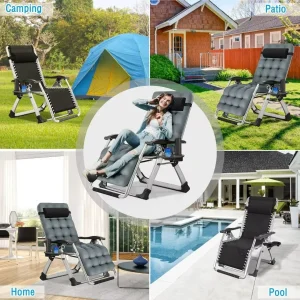 NAIZEA Zero Gravity Lawn Recliner Chairs, 2 Pack, Black