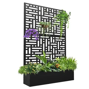 FOOWIN 71 in H Metal Trellis Planter Raised Garden Bed With Drainage Hole, Black