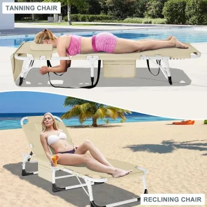 Slsy 5-Position Adjustable Folding Lounge Chair And Cot - 75.2" x 25.6" x 11.8"