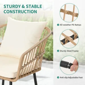 DEXTRUS 3-Piece Outdoor Patio Wicker Bistro Set With Soft Cushions