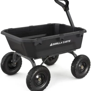 Poly Dump Garden Cart With No-Flat Tires, 7 Cubic Feet, 1200-Pound Capacity, Black - 7GCG-NF