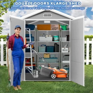 Seizeen Resin Outdoor Storage Shed With Floor, Light Gray, 82 in H