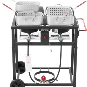 Propane Outdoor Double Burner Deep Fryer Cart With 2 18 qt Aluminum Pots And Frying Baskets
